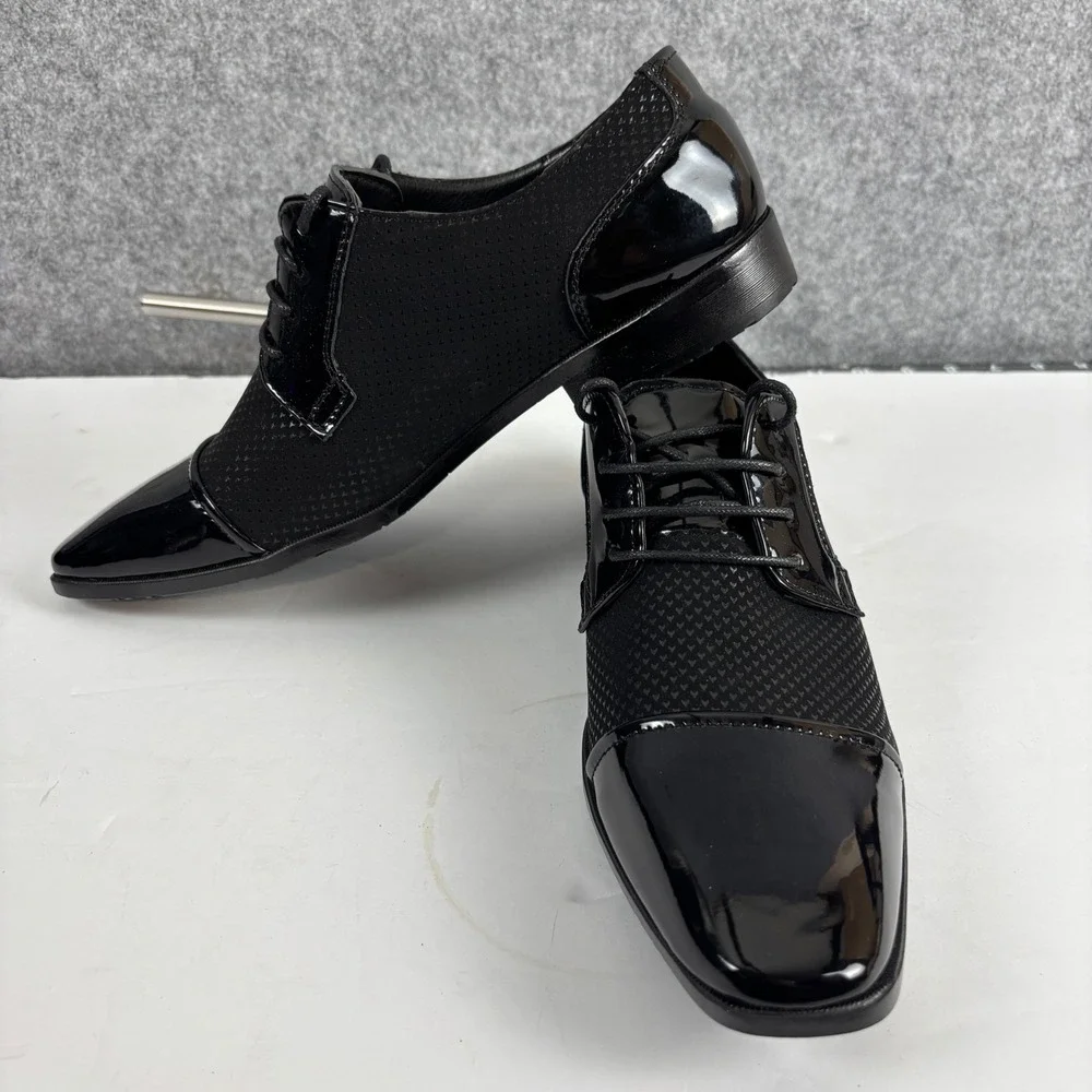 Fashion Oxford Dress Shoes Mens 42 Black Patent Cap Toe Textured FZ 9917
